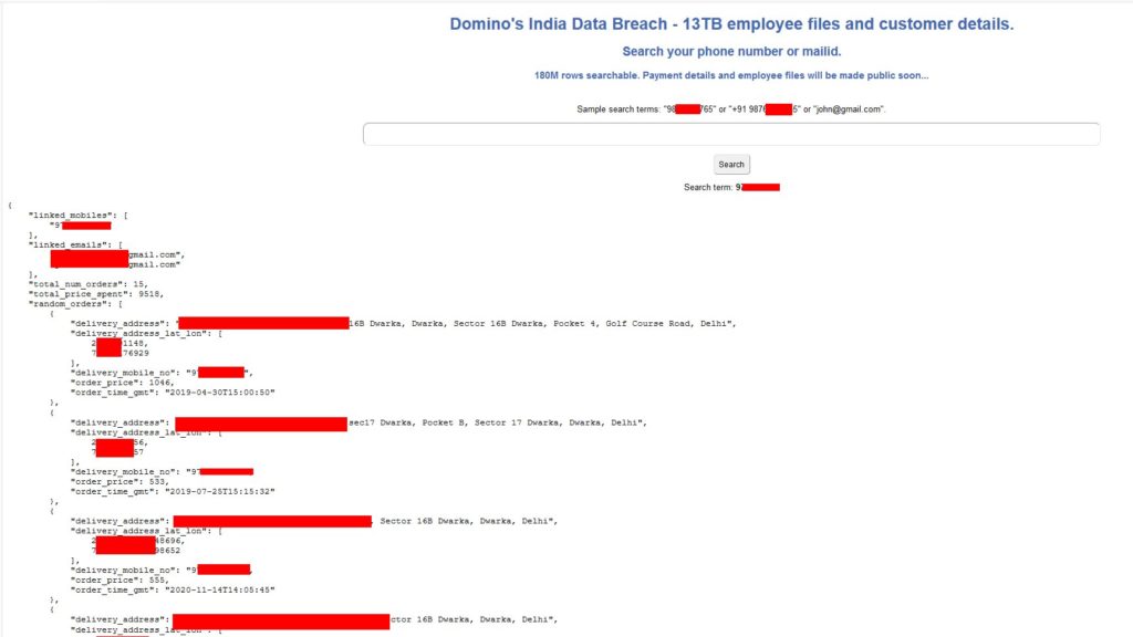 You are currently viewing Domino’s India Data Leak Of 18 Cr Orders Resurfaces; Customer Location, Mobile Numbers Exposed