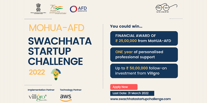 You are currently viewing startups could win Rs 25L grant from MoHUA-AFD, a chance to win follow-on investment up to Rs 50L from Villgro and up to 100,000 USD worth AWS credit